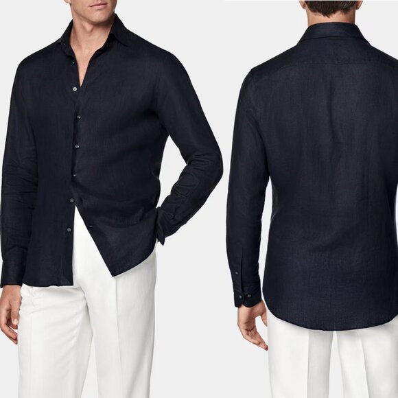 Suit Supply Linen Shirt Navy Blue